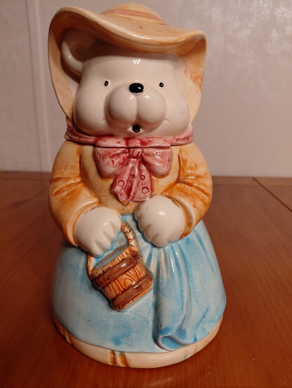 Ceramic Mama Bear Cookie Jar in Blue and Tan